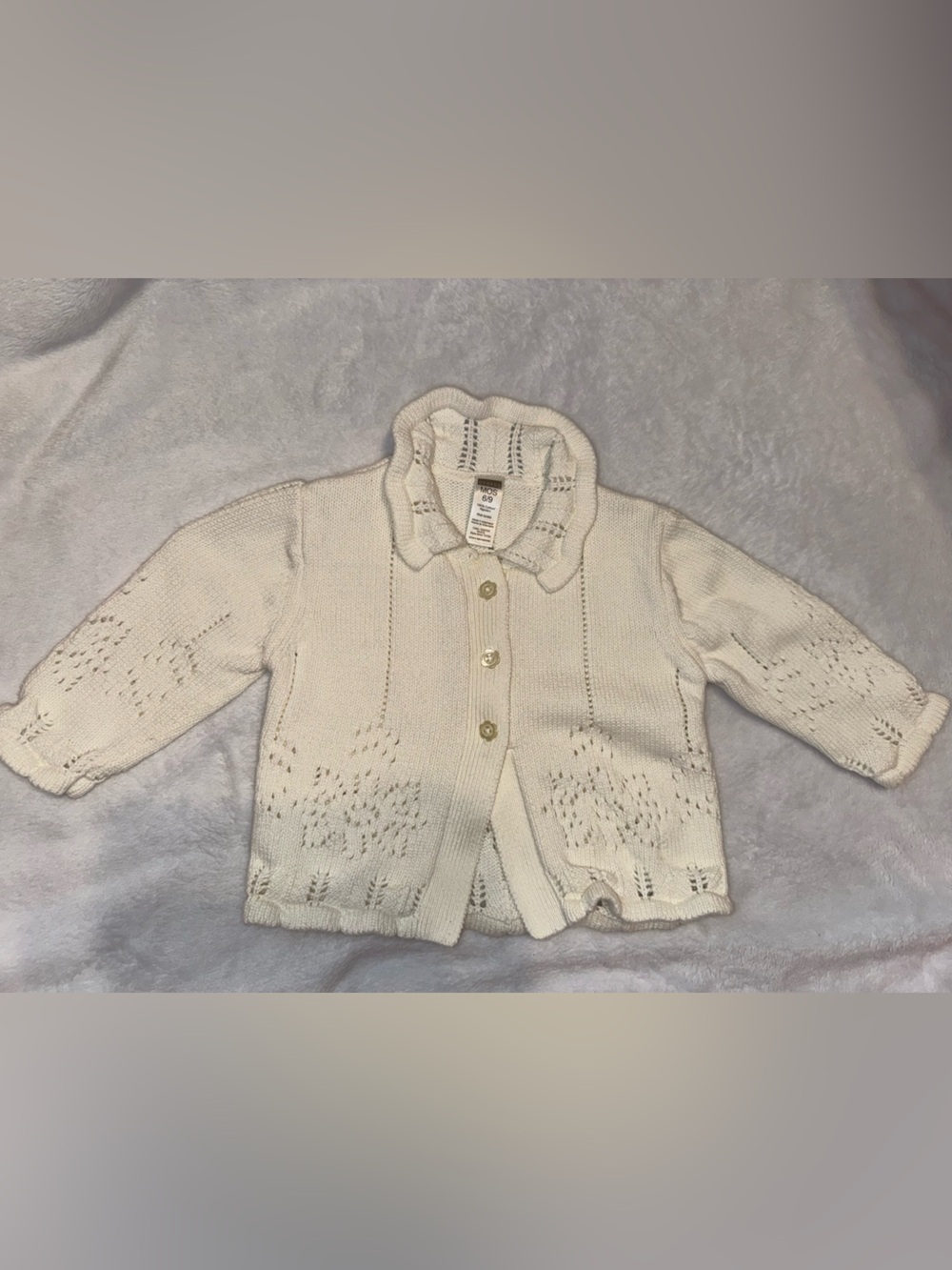 6-9 months Cream Knit Baby Cardigan with Ruffled Collar